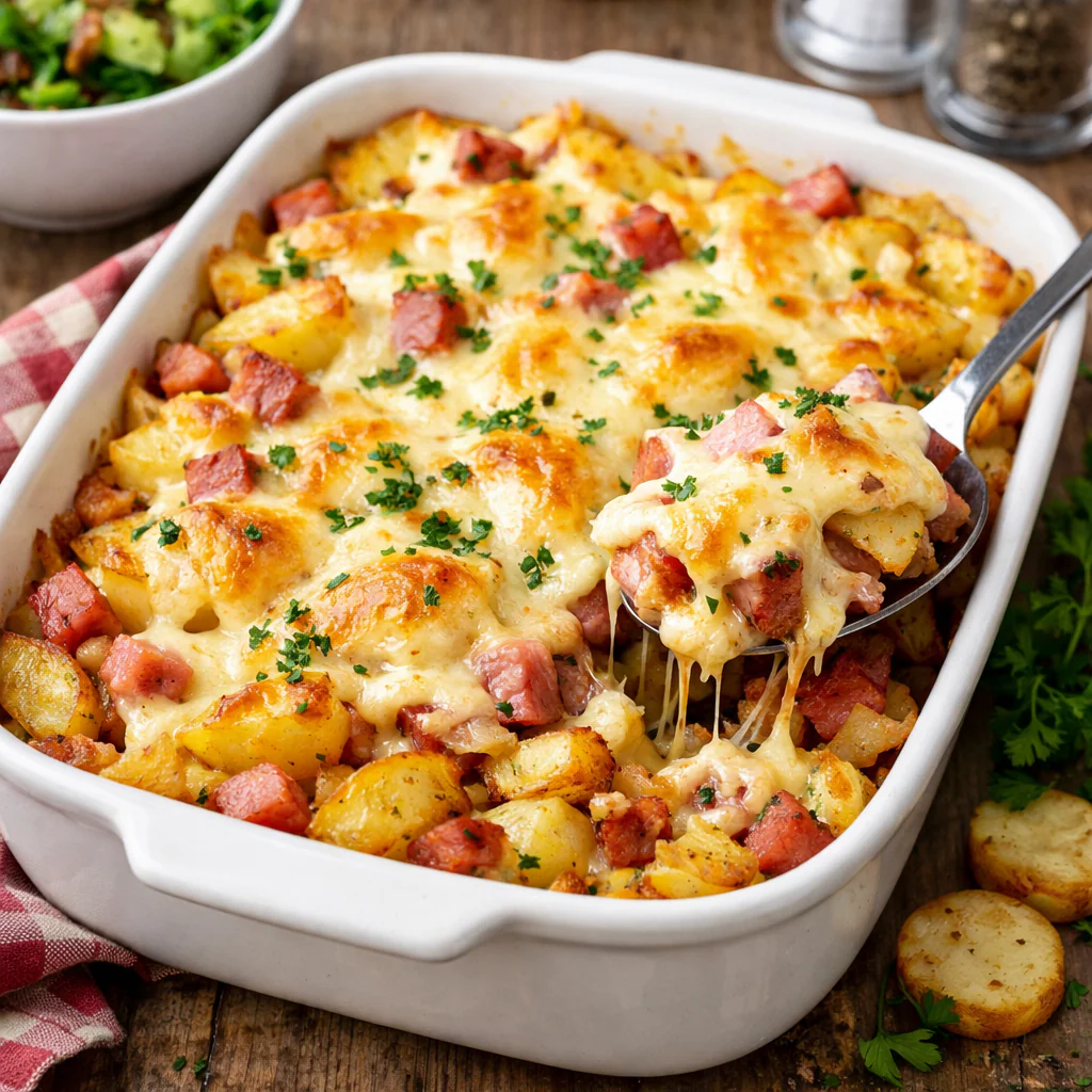 Kaesiger Schinken Und Bratkartoffel Auflauf